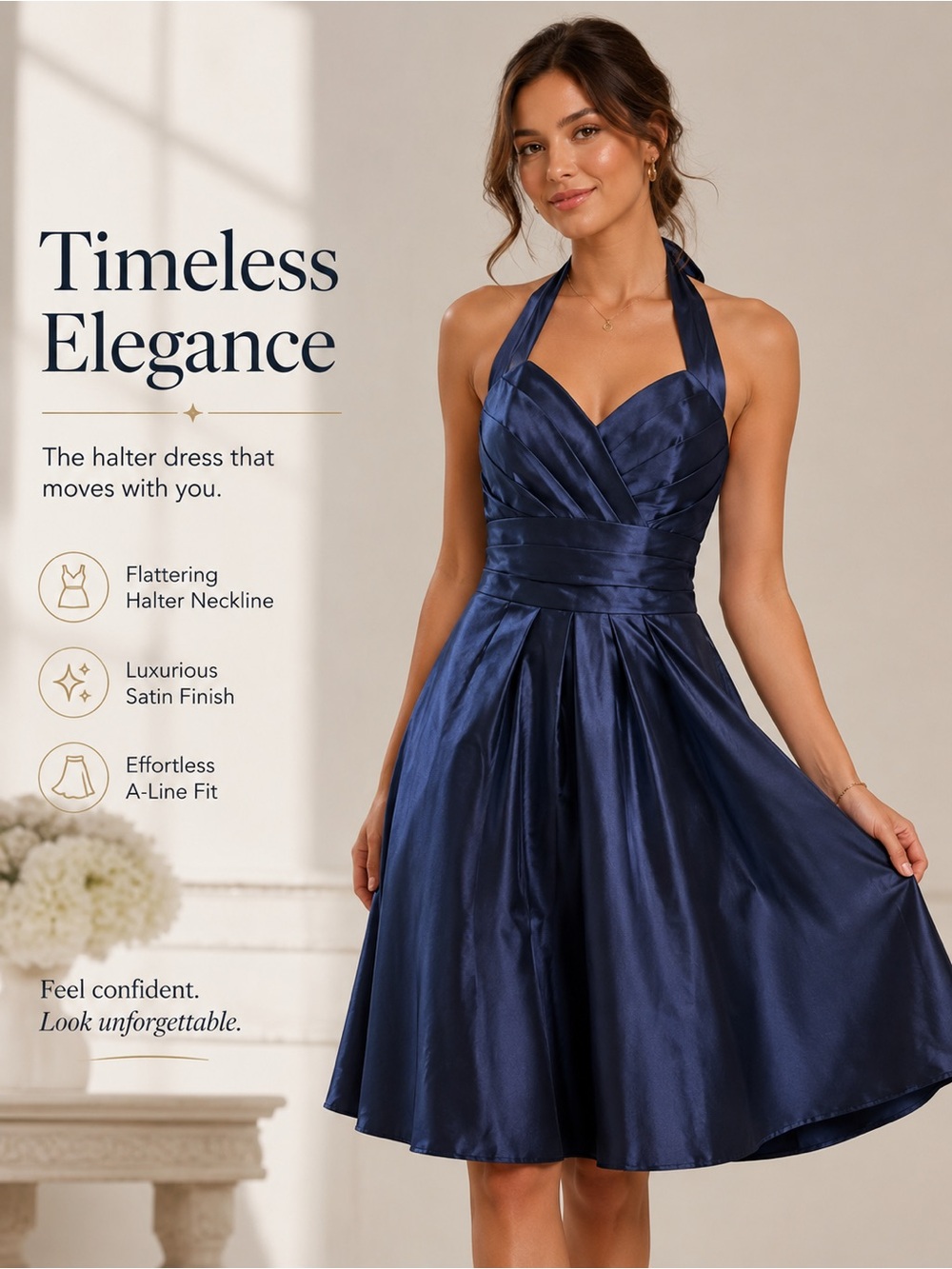 David’s Bridal Navy Halter Fit-and-Flare Cocktail Dress size 12
